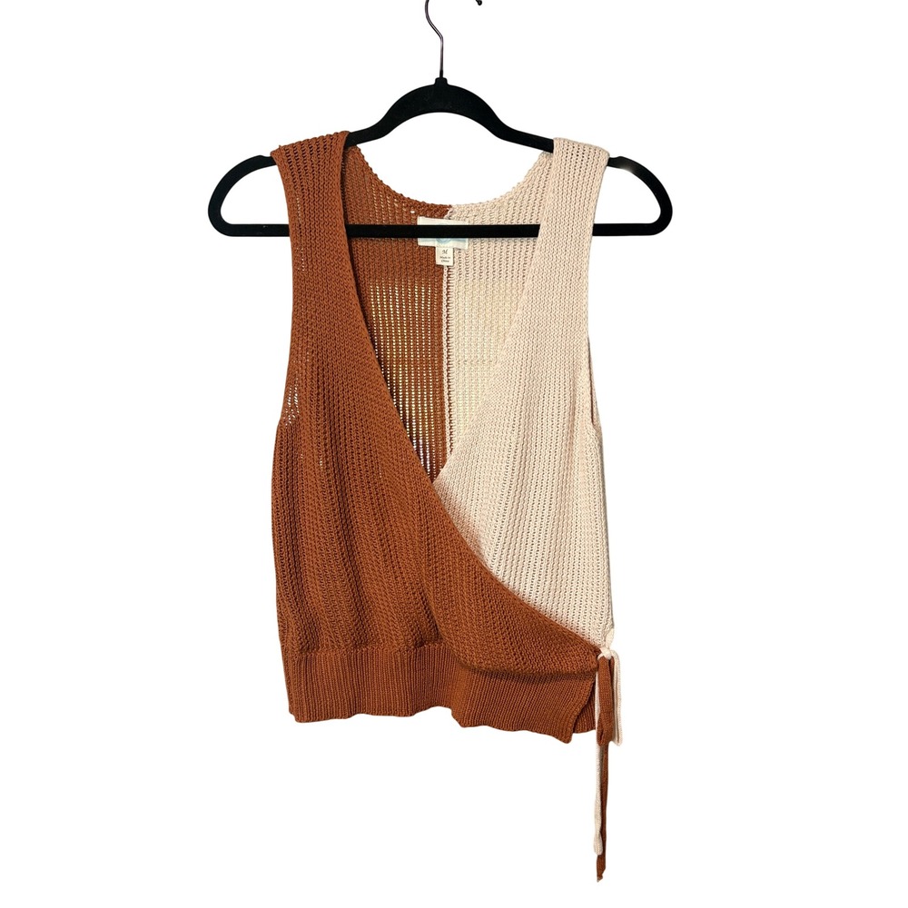 Jun & Ivy Two Tone Colorblock Wrap Sweater Vest Rust Cream Size Medium